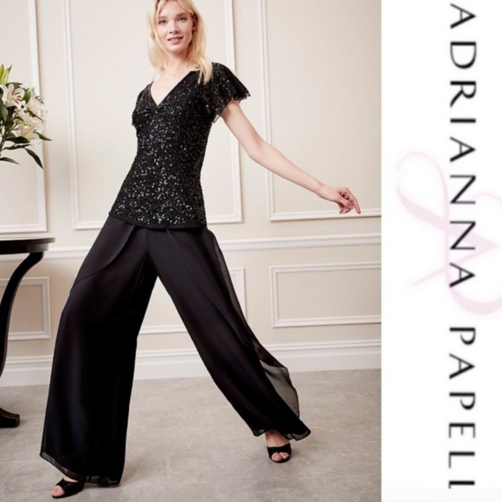 Adrianna Papell Black Beaded Silk Top Size Med